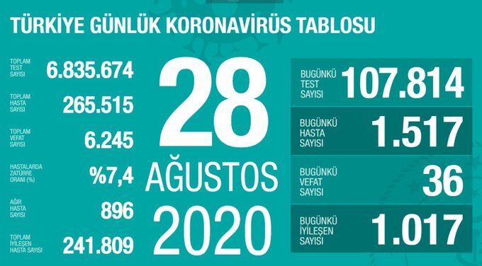 Son 24 saatte 36 can kaybı, bin 517 vaka